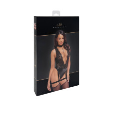 Боді Noir Handmade F297 Libido, M, чорне, мереживо, низ під латекс, відкритий доступ, гартери