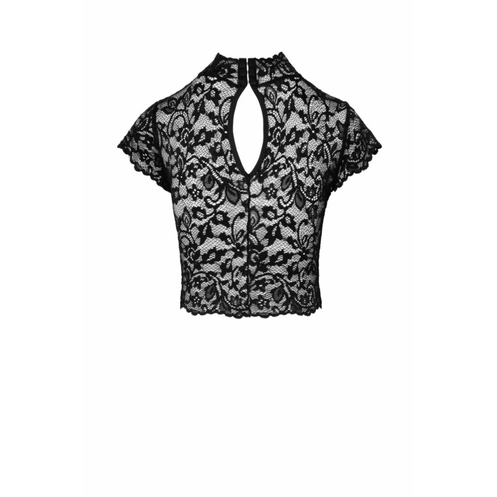 Топ Noir Handmade F303 Essence, XXL, black, мереживний, короткий рукав, комір-стійка