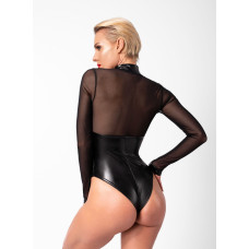 Боді Noir Handmade F321 Edge, M, низ під латекс, верх сітка, блискавка на все тіло, декор кільця