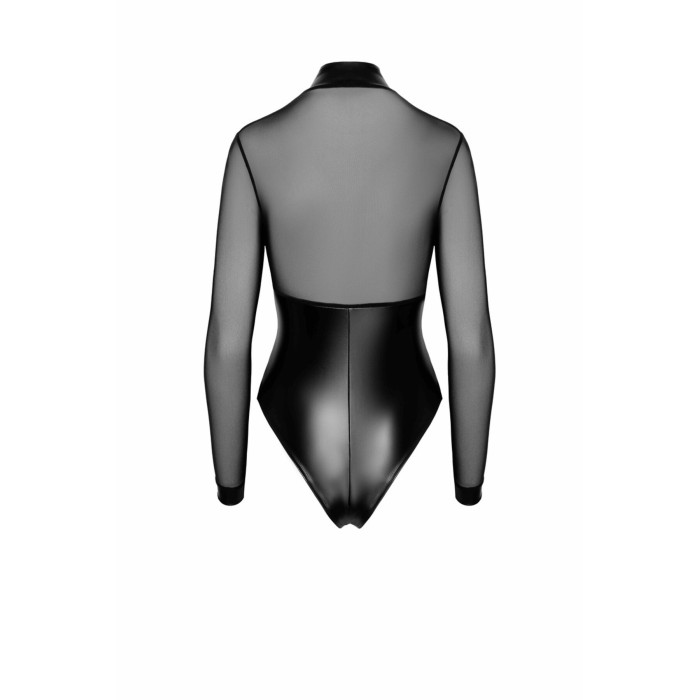 Боді Noir Handmade F321 Edge, L, низ під латекс, верх сітка, блискавка на все тіло, декор кільця