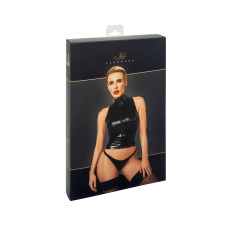 Топ Noir Handmade F324 Glam, S, black, халтер, на блискавці, вінілові вставки, комір-стійка