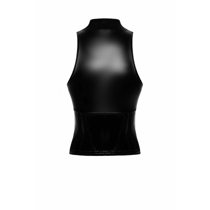 Топ Noir Handmade F324 Glam, M, black, халтер, на блискавці, вінілові вставки, комір-стійка