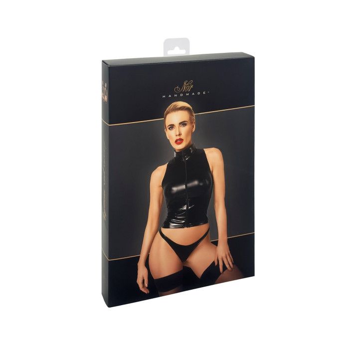 Топ Noir Handmade F324 Glam, 3XL, black, халтер, на блискавці, вінілові вставки, комір-стійка