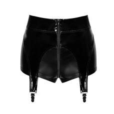 Шортики Noir Handmade F325 Glam, M, black, вініл, висока талія, кріплення для панчіх, з доступом