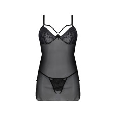 Пеньюар Passion DROSERA CHEMISE black, S/M, мереживний ліф зі стрепами, трусики в комплекті