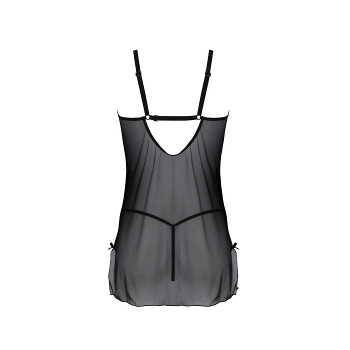 Пеньюар Passion DROSERA CHEMISE black, S/M, мереживний ліф зі стрепами, трусики в комплекті