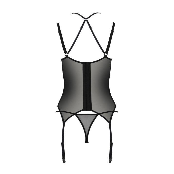 Корсет Passion DROSERA CORSET black, L/XL, з кріпленнями для панчіх, трусики в комплекті