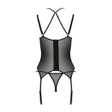 Корсет Passion DROSERA CORSET black, XXL/XXXL, з кріпленнями для панчіх, трусики в комплекті