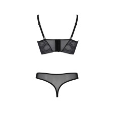 Комплект Passion DROSERA SET black, L/XL, сітка+мереживо, бюстьє та трусики танга