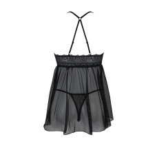 Пеньюар Passion KERRIA CHEMISE black, L/XL, мереживний верх, трусики в комплекті