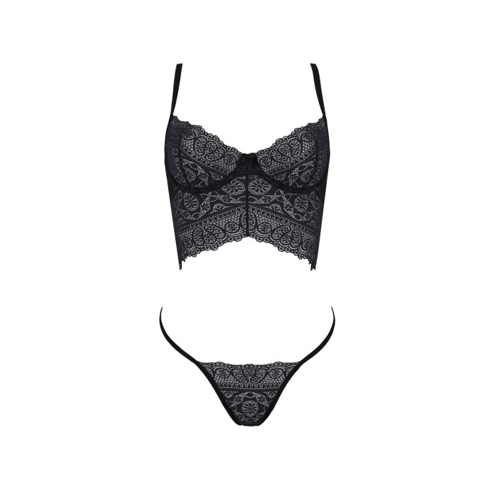 Комплект Passion KERRIA SET black, L/XL, сітка+мереживо, бюстьє та стрінги