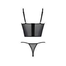 Комплект Passion KERRIA SET black, L/XL, сітка+мереживо, бюстьє та стрінги