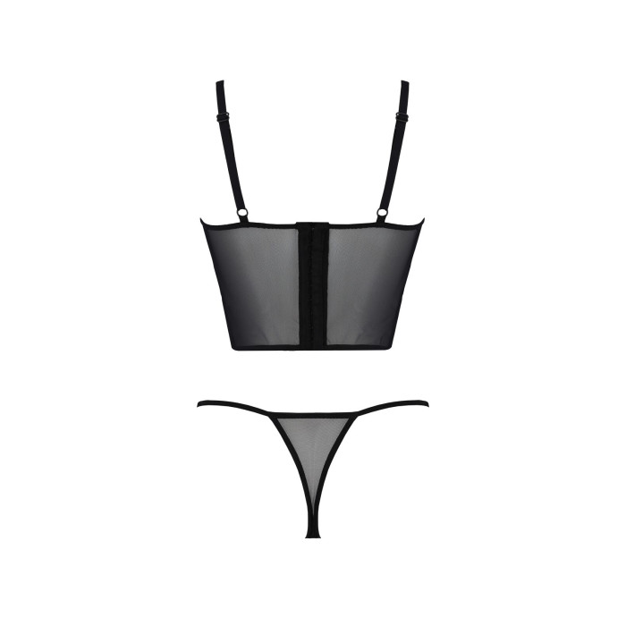 Комплект Passion KERRIA SET black, L/XL, сітка+мереживо, бюстьє та стрінги
