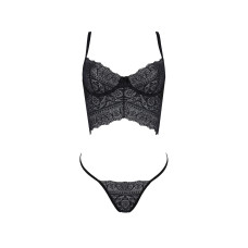 Комплект Passion KERRIA SET black, XXL/XXXL сітка+мереживо, бюстьє та стрінги