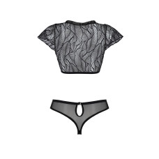 Комплект Passion LEAFA BIKINI black, XXL/XXXL, бюстгальтер-топ з рукавчиками, стрінги-шортики з вирізом