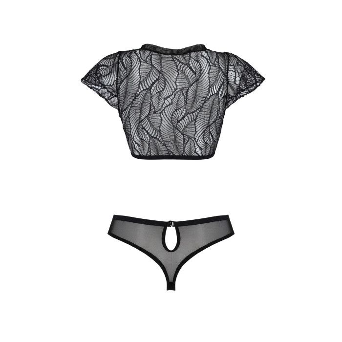 Комплект Passion LEAFA BIKINI black, XXL/XXXL, бюстгальтер-топ з рукавчиками, стрінги-шортики з вирізом