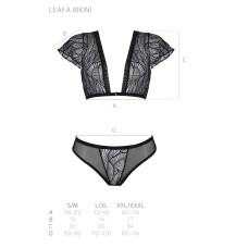 Комплект Passion LEAFA BIKINI black, XXL/XXXL, бюстгальтер-топ з рукавчиками, стрінги-шортики з вирізом