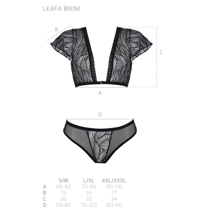 Комплект Passion LEAFA BIKINI black, XXL/XXXL, бюстгальтер-топ з рукавчиками, стрінги-шортики з вирізом