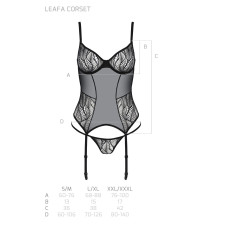 Корсет Passion LEAFA CORSET black L/XL, м'які чашки, затискачі для панчіх, стрінги в комплекті