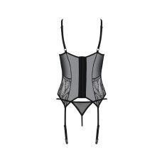 Корсет Passion LEAFA CORSET black S/M, м'які чашки, затискачі для панчіх, стрінги в комплекті