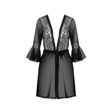 Пеньюар Passion LEAFA PEIGNOIR black, L/XL, довжина трохи вище коліна, широкі рукави, зав'язується на пояс