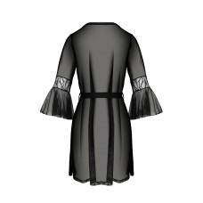 Пеньюар Passion LEAFA PEIGNOIR black S/M, довжина трохи вище коліна, широкі рукави, зав'язується на пояс