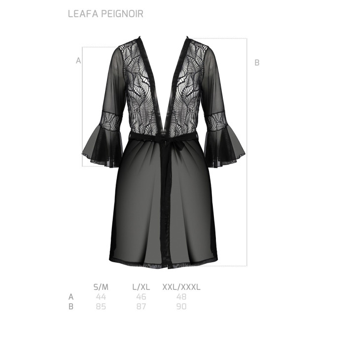 Пеньюар Passion LEAFA PEIGNOIR black S/M, довжина трохи вище коліна, широкі рукави, зав'язується на пояс