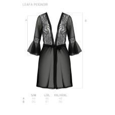 Пеньюар Passion LEAFA PEIGNOIR black, XXL/XXXL, довжина трохи вище коліна, широкі рукави, зав'язується на пояс
