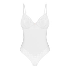 Боді Obsessive Alissium Teddy White, XS/S, ліф з м’якою чашкою, високі вирізи для ніг