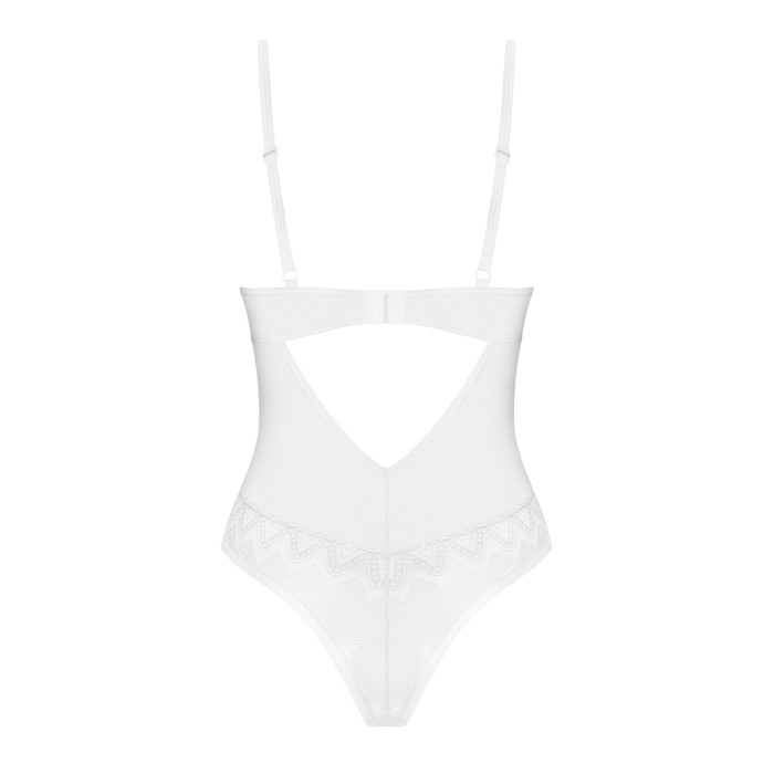Боді Obsessive Alissium Teddy White, XL/2XL, ліф з м’якою чашкою, високі вирізи для ніг