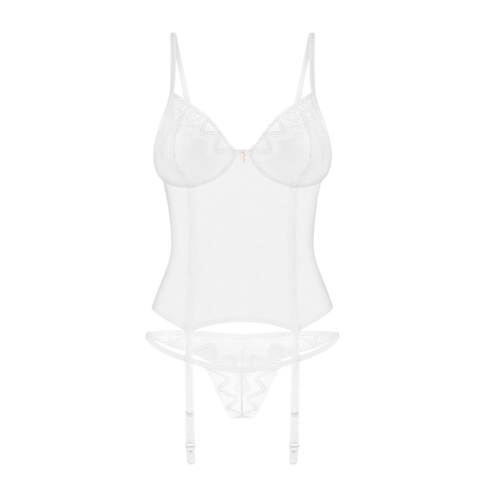 Корсет Obsessive Alissium corset&thong XS/S, гнучкі кісточки, відкрита спина, стрінги в комплекті