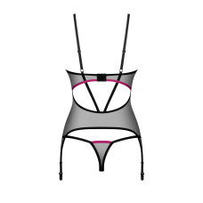 Корсет Obsessive Novenes corset & thong, XL/2XL, прозорий, відкрита спина, стрінги в комплекті