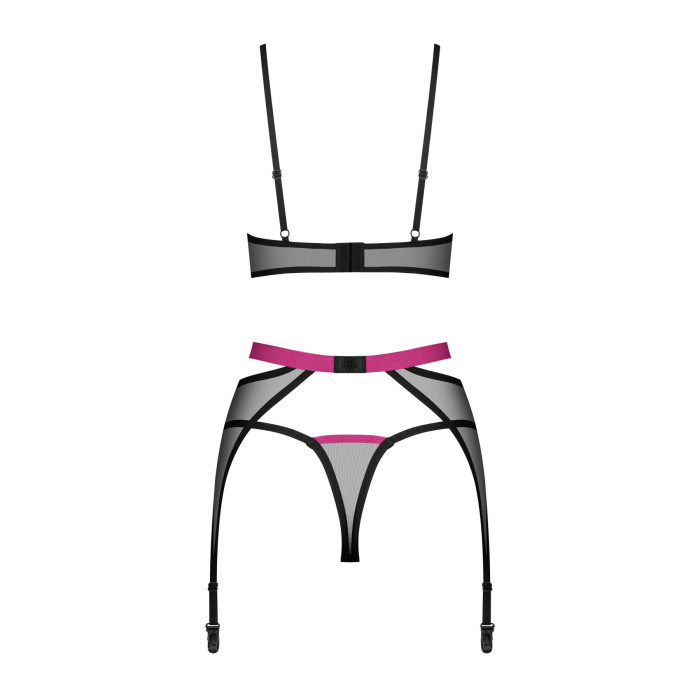 Комплект Obsessive Novenes 3-pcs set, M/L, прозорий ліф на кісточках, стрінги, пояс
