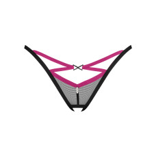 Трусики-стрінги Obsessive Novenes crotchless thong, XL/2XL, сітка, стрепи, прикраса зі стразами