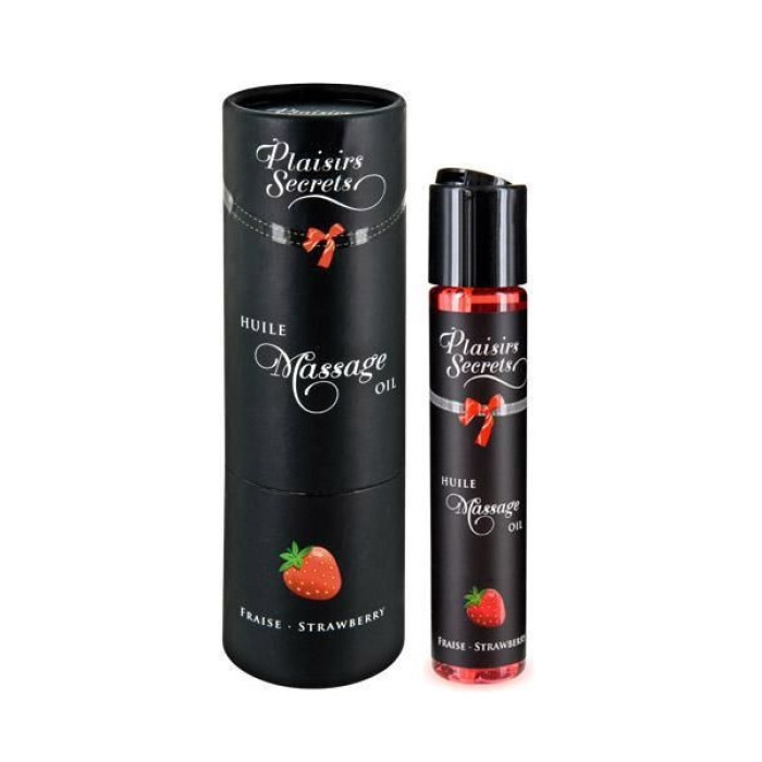 Масажна олія Plaisirs Secrets Strawberry (59 мл) з афродизіаками, їстівна, подарункове паковання