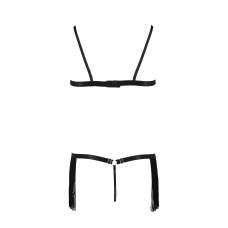 Комплект білизни Passion Exclusive KASSANDRA SET OpenBra L/XL black, ліф з бахроми, трусики-спідниця