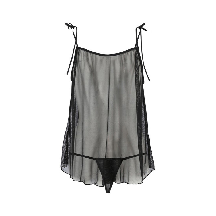 Сорочка прозора бебі-дол Passion MELANIA CHEMISE XXL/XXXL, black, трусики, на тонких бретелях