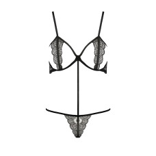 Комплект білизни Passion Exclusive QUENTRIS BIKINI XXL/XXXL, black, стрінги і напіввідкритий ліф