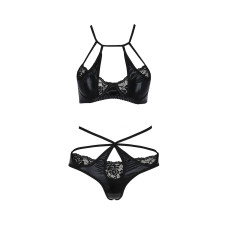 Комплект белья Passion Exclusive NAVEL SET S/M, black, трусики и лиф с элементами под латекс