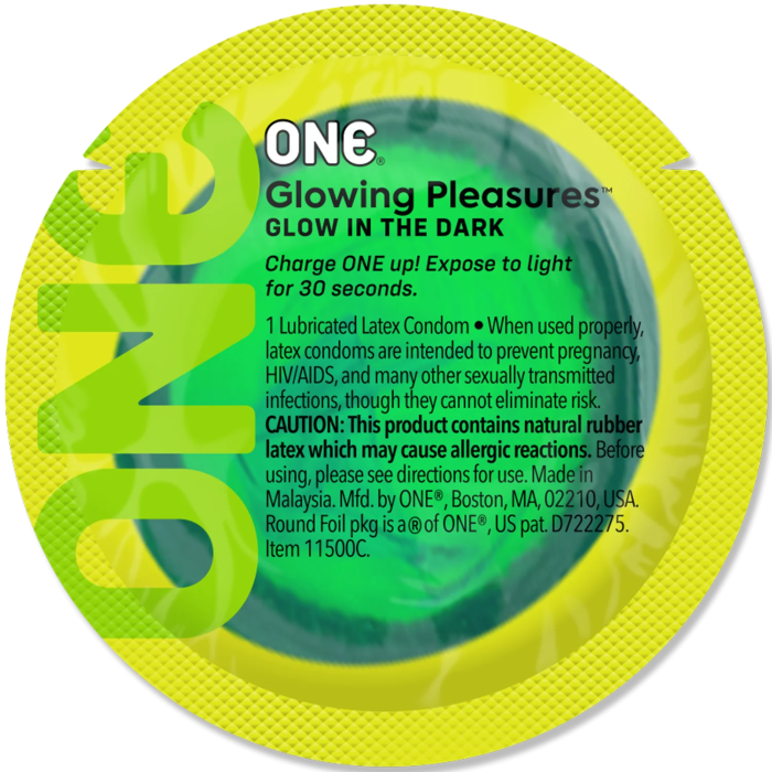 Презерватив ONE Glowing Pleasures, 1 шт, світиться в темряві, зі змазкою