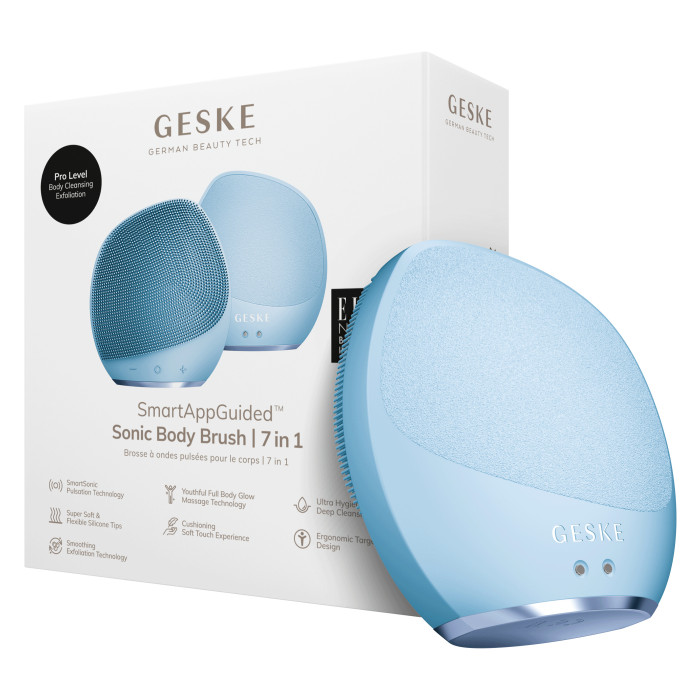 Ультразвукова щітка для тіла та інтенсивний пілінг GESKE Sonic Body Brush&Intensive Exfoliator 7в1 aquamarine
