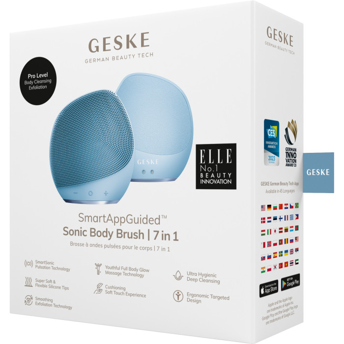 Ультразвукова щітка для тіла та інтенсивний пілінг GESKE Sonic Body Brush&Intensive Exfoliator 7в1 aquamarine