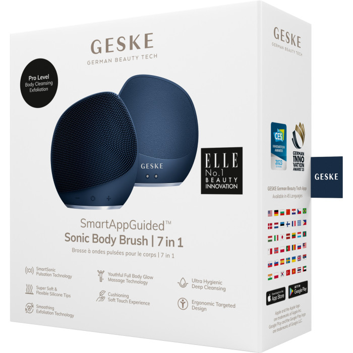 Ультразвукова щітка для тіла та інтенсивний пілінг GESKE Sonic Body Brush&Intensive Exfoliator 7в1 midnight