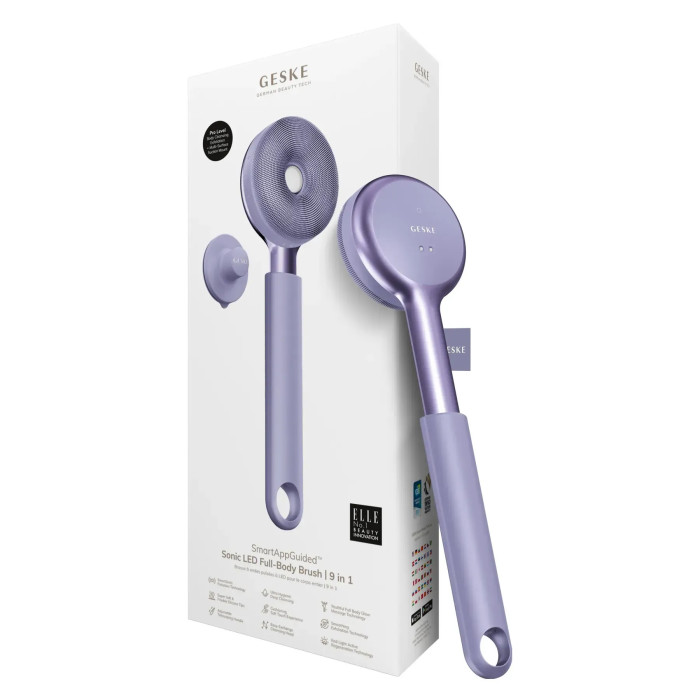 Звукова світлодіодна щітка для всього тіла GESKE Sonic LED Full-Body Brush&Intensive Exfoliator 9в1 purple