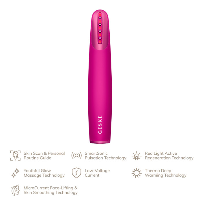 Пристрій для зміцнення і тонізації шкіри обличчя GESKE Skin Firming Wand 7в1 magenta