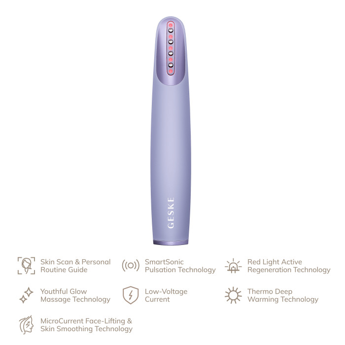 Пристрій для зміцнення і тонізації шкіри обличчя GESKE Skin Firming Wand 7в1 purple