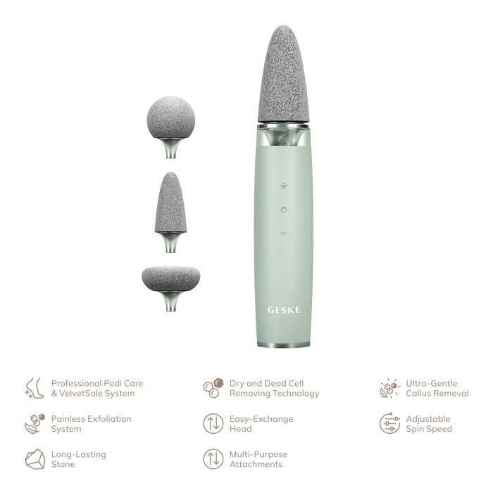Шліфувальна пилка для стоп з додатковими насадками GESKE Electric Pumice Foot Smoothing Multi-Pen 8в1 green