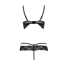 Комплект білизни Passion Exclusive SARIA SET OpenBra L/XL, black, стрепи, відкритий ліф, стрінги