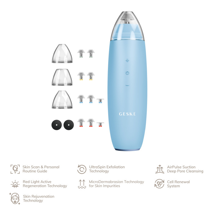 Мікродермабразійний пристрій для видалення чорних цяток GESKE MicroDermabrasion Blackhead Remover 7в1 aquamarine