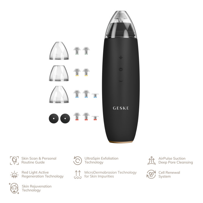 Мікродермабразійний пристрій для видалення чорних цяток GESKE MicroDermabrasion Blackhead Remover 7в1 gray